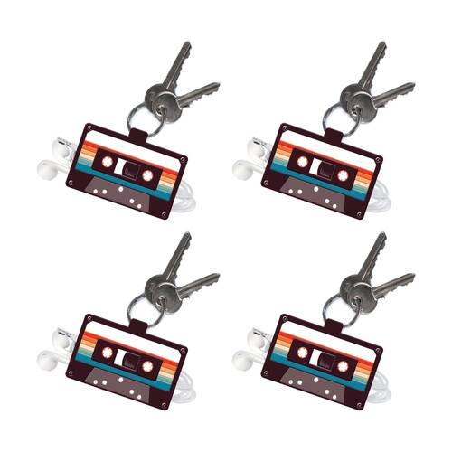 4x Mustard It's A Wrap Rewind Retro Cassette Cable Tidy Key Ring Multicolour