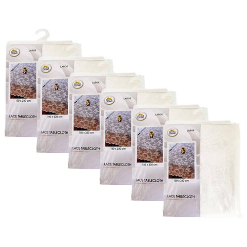 6PK Divine Living Lace Decorative Floral Design Tablecloth 150x230cm Cream