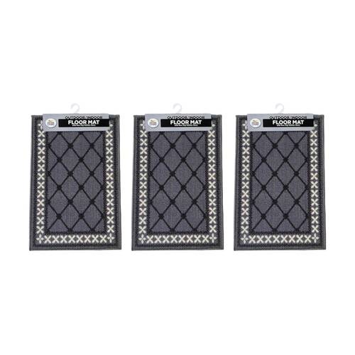 3PK Braz Outdoor Indoor Non Slip Latex Diamond Doormat 40x60cm Assorted