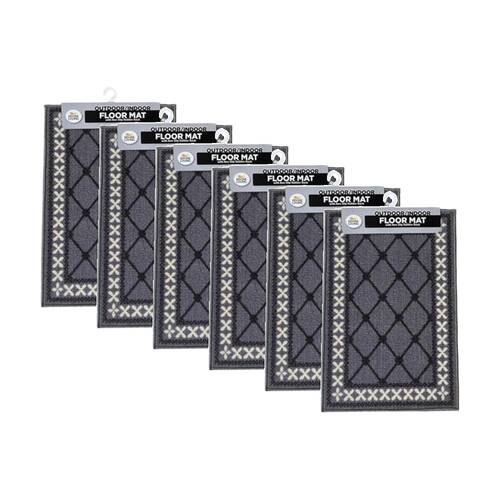 6PK Braz Outdoor Indoor Non Slip Latex Diamond Doormat 40x60cm Assorted
