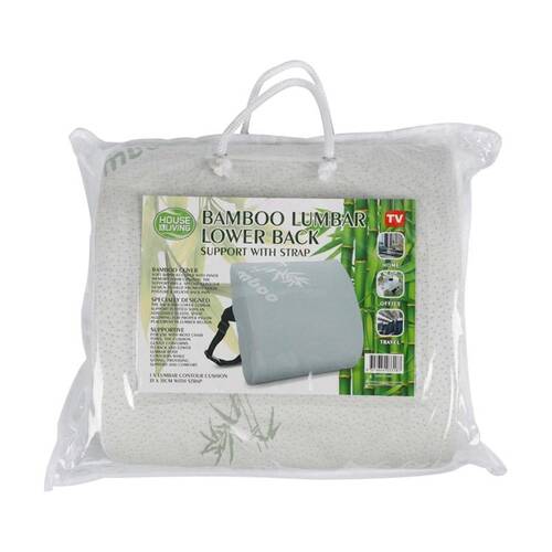 Braz Bamboo Lumbar Lower Back Support Cushion W/ Adjustable Strap 33x33cm White