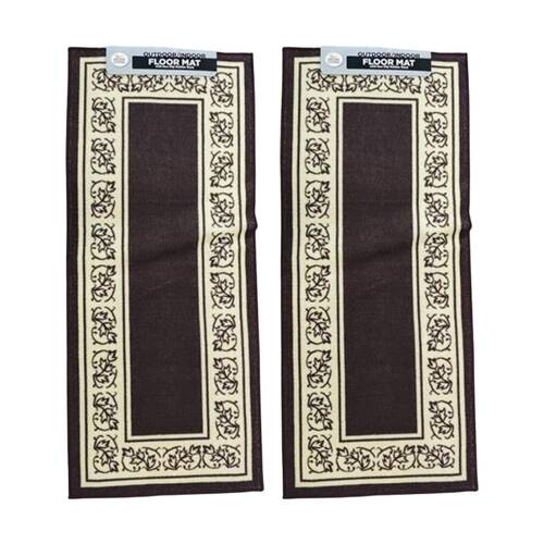 2PK Braz Outdoor Indoor Non Slip Latex Leaf Border Floormat Rug 50x120cm Assrtd