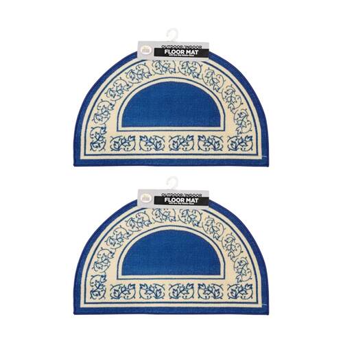 2PK Braz Outdoor Indoor Non Slip Latex Semi Circle Doormat 50x80cm Assorted