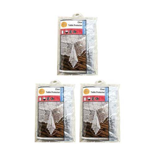 3PK Braz PVC Dining Table Cover Spill & Stain Protector 130x180cm Clear