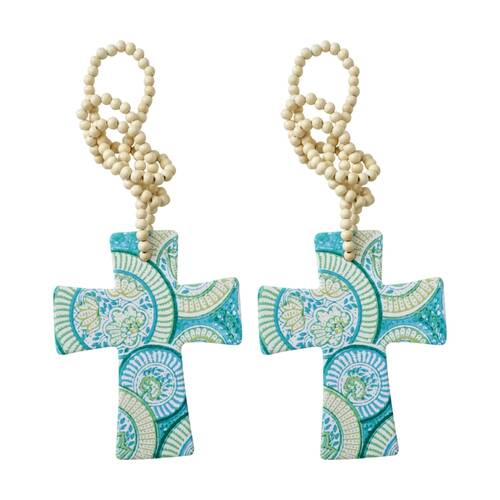 2PK LVD Mediterranean Cross Home & Living Decor W/ Beads 12x14.5cm