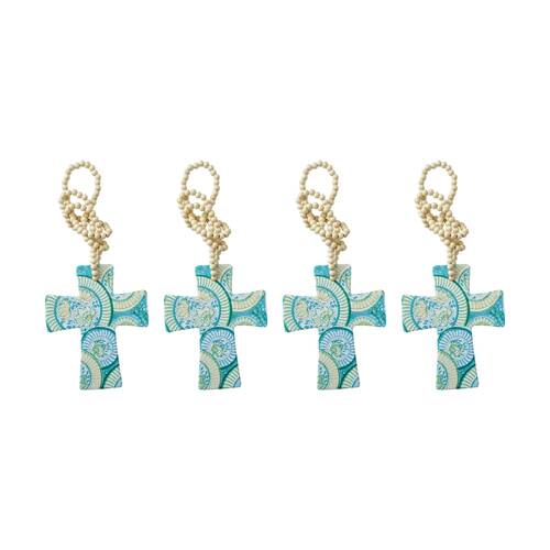 4PK LVD Mediterranean Cross Home & Living Decor W/ Beads 12x14.5cm