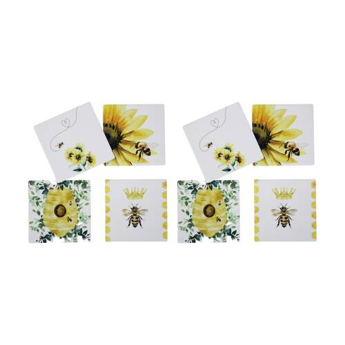 2x 4pc LVD Decorative Honey Bee Ceramic Square Drink Coasters Home Decor 10x10cm