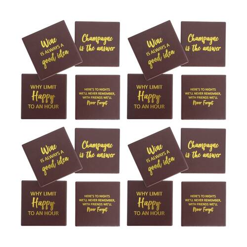 4x 4pc LVD Decorative Drink Ceramic Square Coasters Chocolate Brown 10x10cm