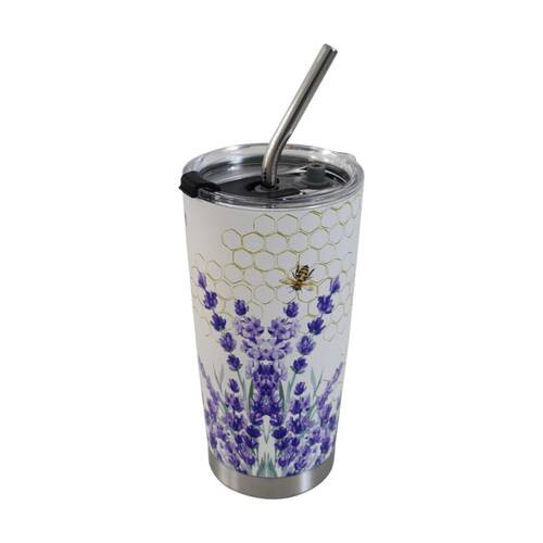 3pc LVD Straw Drink Cup Set W/ Lavender Bee & Straw-Cleaning Brush 600ml