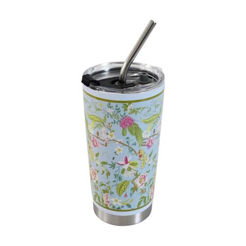 3pc LVD Straw Drink Cup Set W/ Botanica Garden & Straw-Cleaning Brush 600ml