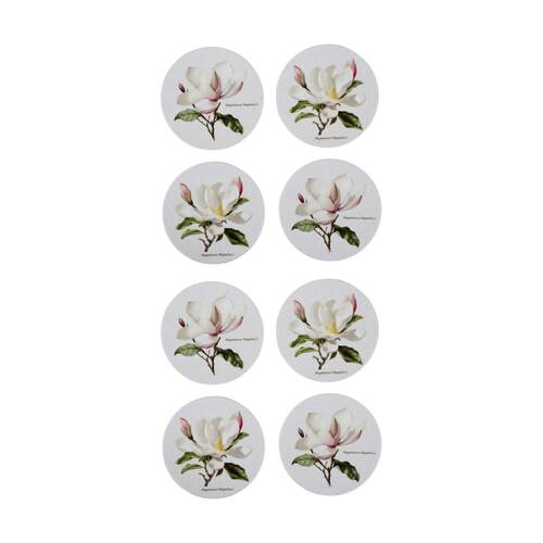 2x 4pc LVD Decorative Botanical Magnolia Ceramic Round Drink Coasters 10x10cm