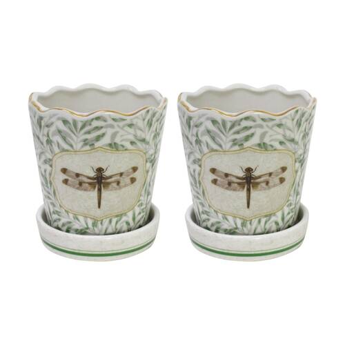 2PK LVD Morris Dragonfly Decorative Ceramic Vase/Planter Decor 13x11.5x11.5cm