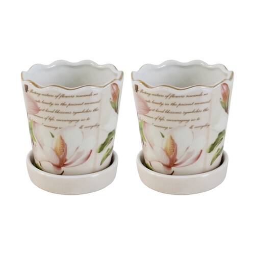 2PK LVD Magnolia Decorative Ceramic Vase/Planter Home Decor 13x11.5x11.5cm