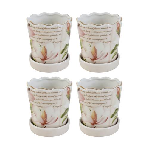 4PK LVD Magnolia Decorative Ceramic Vase/Planter Home Decor 13x11.5x11.5cm