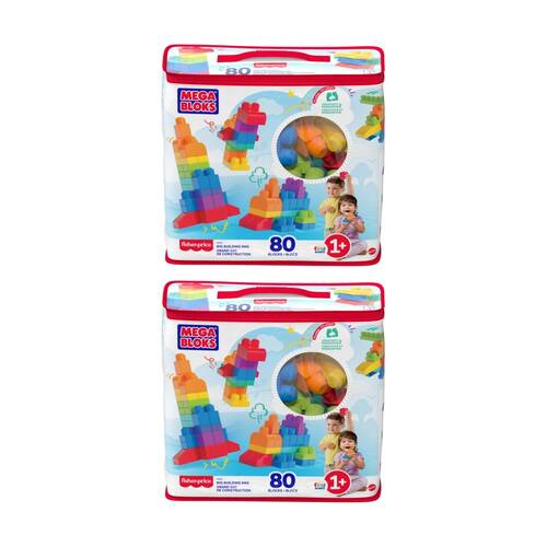 2x 80pc All Brands Toys Mega Bloks Big Building Bag Blocks Kids Classic 1y+