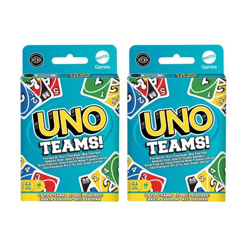 2PK Mattel UNO Teams! Kids/Family Card Strategy Game 2-4 Teams 7y+