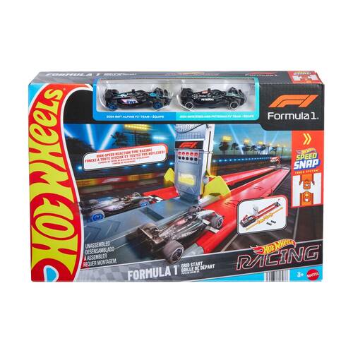3pc Hot Wheels Formula 1 Grid Start Racing Track Play Set W/ 2 Cars 3y+