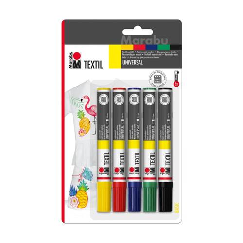5pc Marabu Textil Painter Multicolour Art & Craft Fabric Pen Markers 2-4mm Bold