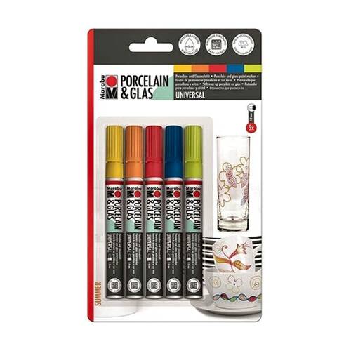 5pc Marabu Art/Craft Porcelain & Glass Painter Multicolour Marker Set Summer