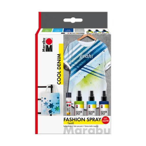 4pc Marabu Fashion Art/Craft Textile Fabric Painting Spray Cool Denim