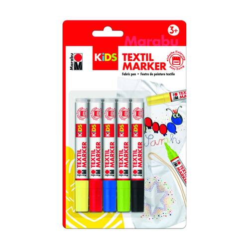 5pc Marabu Kids Art & Craft Textil Fabric Markers/Pens 3y+ Multicolour