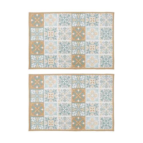2PK LVD Non-Slip Spanish Olive Tile Indoor Woven Floor & Door Mat 90x60cm