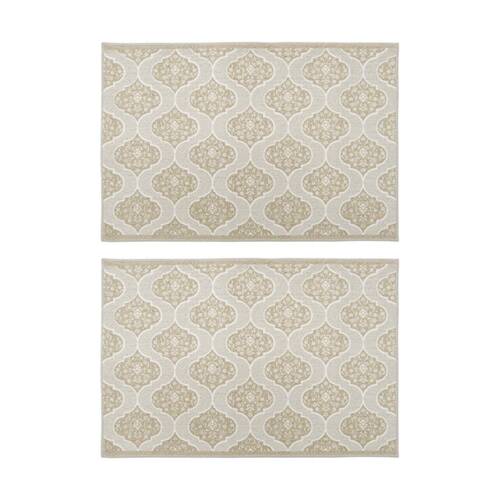 2PK LVD Urdu Non-Slip Beige Pattern Indoor Woven Rug/Floor & Door Mat 90x60cm