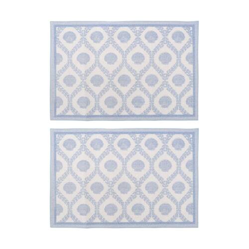 2PK LVD Coastal Shell Pattern Blue Non-Slip Indoor Floor & Door Mat 90x60cm