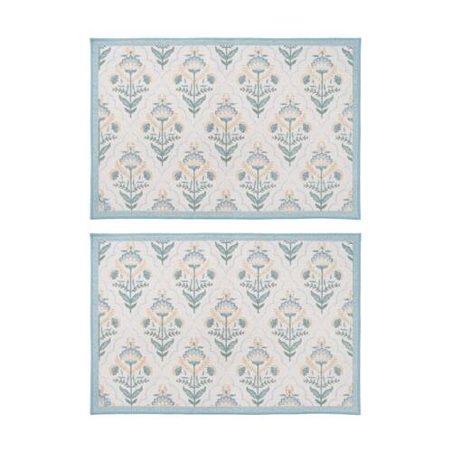 2PK LVD Ketaki Non-Slip Floral Indoor Floor & Door Mat 90x60cm Blue/Yellow