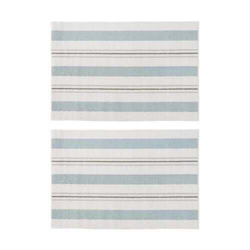 2PK LVD Non-Slip Woven Stripe Indoor Rug/Floor & Door Mat 90x60cm Blue/Grey