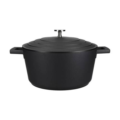 MasterCraft 4L Large Cast Aluminium Casserole Cooking Pot Dish Black 24cm