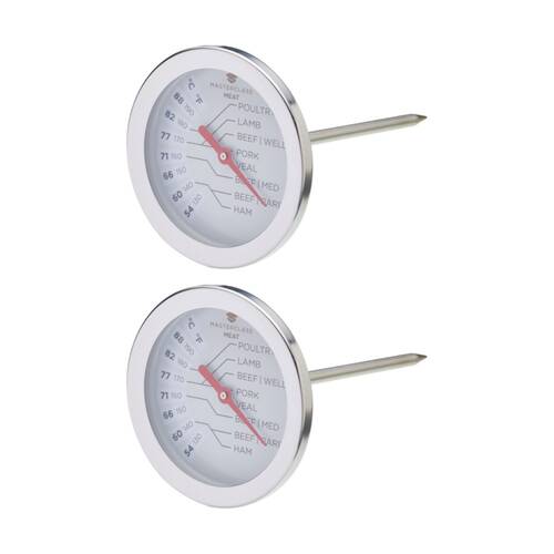 2PK MasterClass Large Stainless Steel Meat Thermometer Cooking Probe Silver