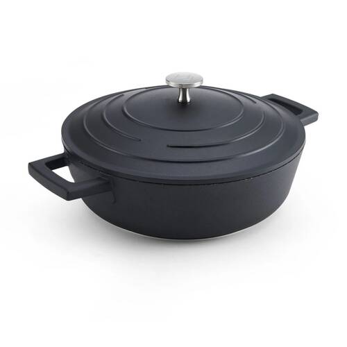 MasterCraft Cast Aluminium Shallow Casserole Dish Cooking Pot 2.5L Black 24cm