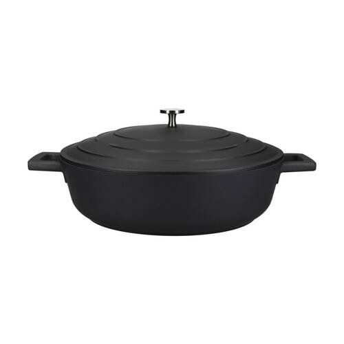 MasterCraft 4L Shallow Cast Aluminium Casserole Dish Cooking Pot Black 28cm