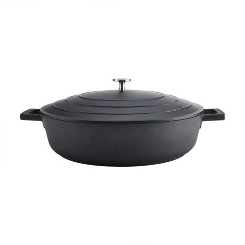MasterCraft Cast Aluminium Shallow Casserole Dish Cooking Pot 5L Black 33cm