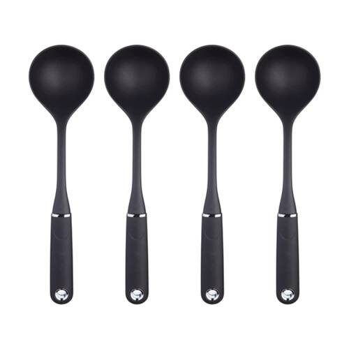 4PK MasterCraft Soup Ladle Soft Grip Nylon Durable Black Kitchen Utensil 34cm