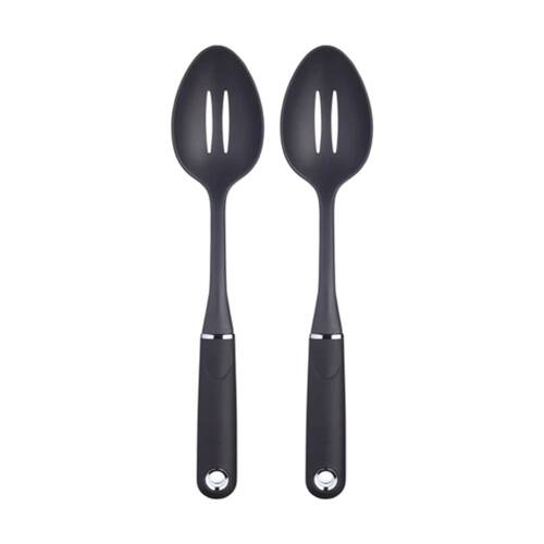 2PK MasterCraft Soft Grip Nylon Slotted Spoon Durable Cooking Utensil Black