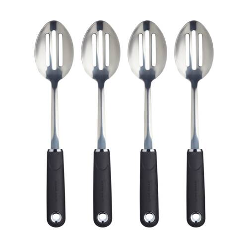 4PK MasterClass Soft Grip Stainless Steel Cooking Slotted Spoon Black 34cm