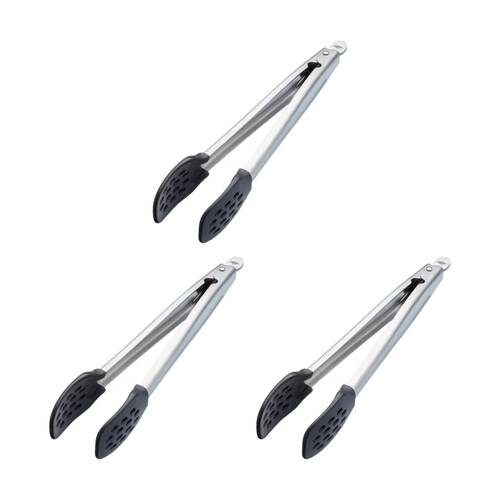 3PK MasterClass Food Tongs Nylon Heads Non-Stick Safe Kitchen Tool Silver 28cm
