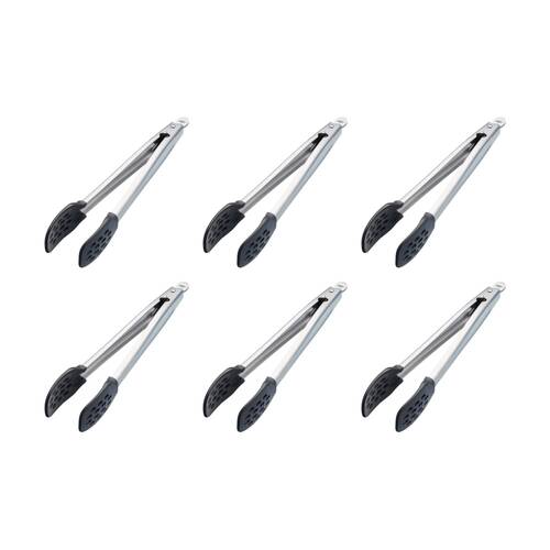 6PK MasterClass Food Tongs Nylon Heads Non-Stick Safe Kitchen Tool Silver 28cm