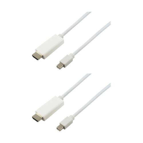 2PK Comsol Mini DisplayPort Male-HDMI Male Computer Cable 2 Metres White