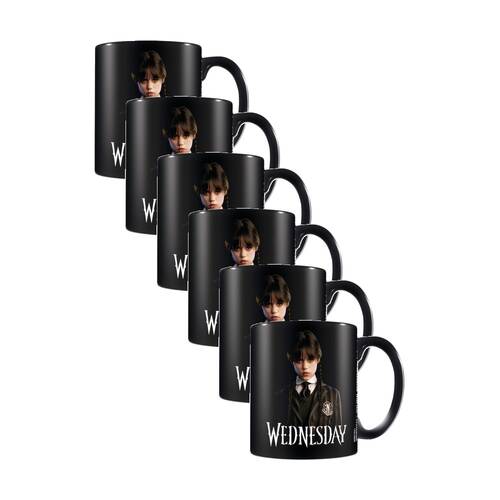 6PK Wednesday Addams Friendship Ceramic Coffee Drinking Mug Black
