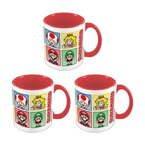 3PK Gaming Super Mario Red Ceramic Coffee Drinking Mug Multicoloured
