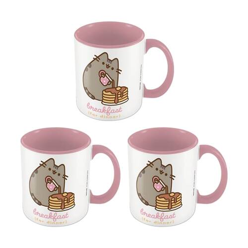 3PK Pusheen Cat Breakfast Ceramic Hot & Cold Coffee Drinking Mug White Pink
