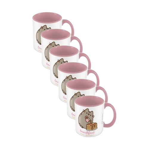 6PK Pusheen Cat Breakfast Ceramic Hot & Cold Coffee Drinking Mug White Pink