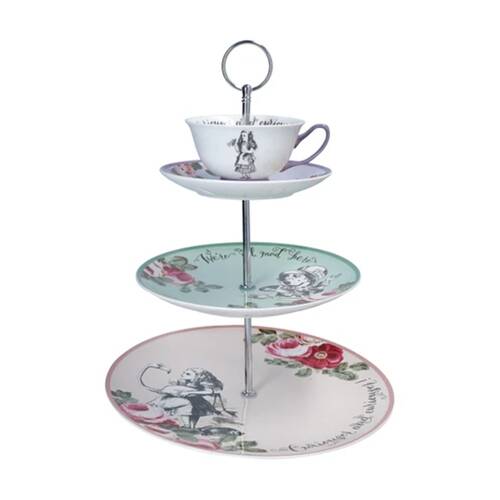 Mikasa Alice In Wonderland Bone China 3-Tier Cake Stand Elegant Design