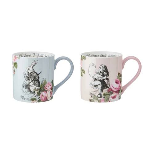 2pc Mikasa Alice In Wonderland His And Hers Bone China Mugs Set 380ml