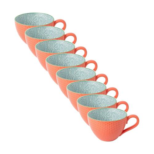 8PK Mikasa Grey Floral Stoneware Mug 330ml Dishwasher Microwave Safe