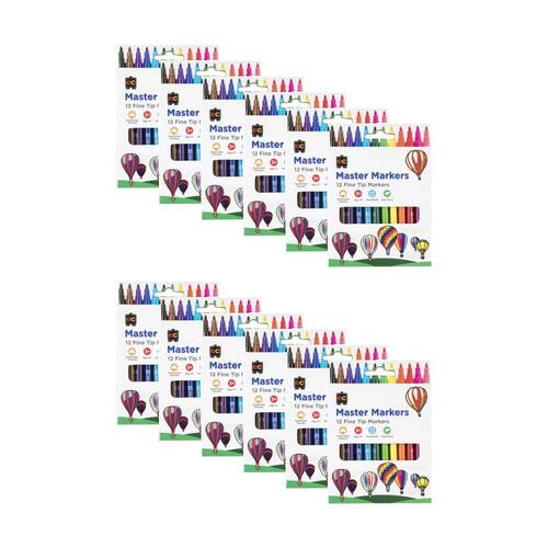 12x 12pc Educational Colours Master Fine Tip Markers Pack Kids 3y+
