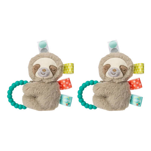 2PK Mary Meyer Taggies Molasses Sloth Soft Plush Rattle & Silicone Teether Grey